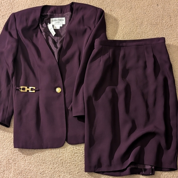 Donna Toran Jackets & Blazers - New With Tags Donna Toran Plum & Gold Business Skirt Suit Set Size 12 Vintage